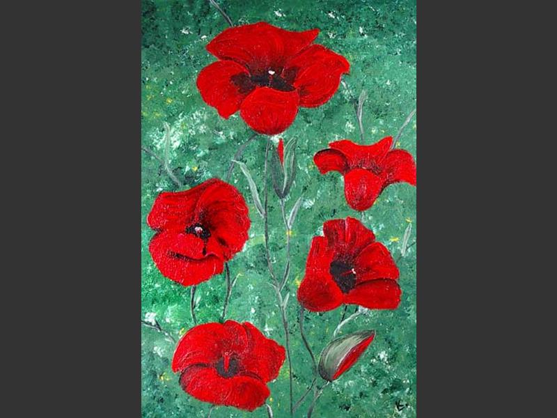 Original Artwork - Poppies On Green