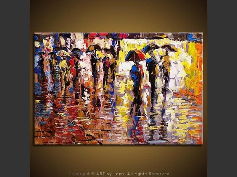 Umbrellas painting "Promenade In Rain&quot