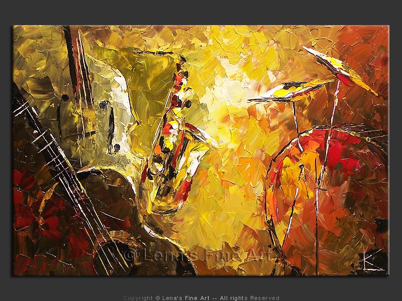 Olive Jazz :: Original Oil Canvas Painting by Lena Karpinsky