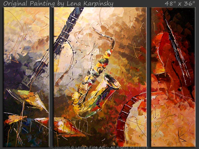 Original Artwork - Blue Guitar and Red Bass