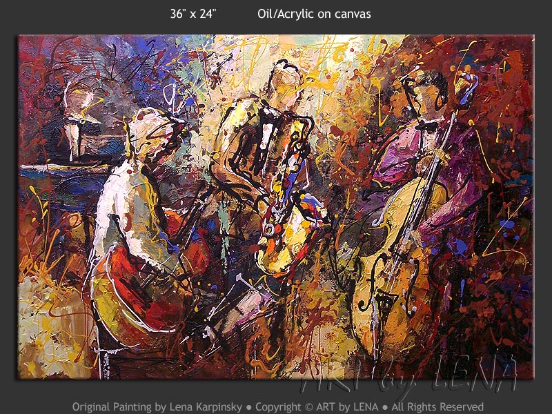 Old Time Jazz :: Original Modern Painting by Lena Karpinsky