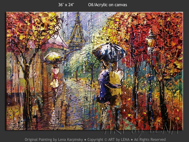 Umbrellas painting "Autumn Boulevard&quot