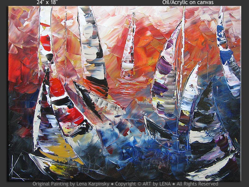 Original Artwork - Scarlet Sunset Sails