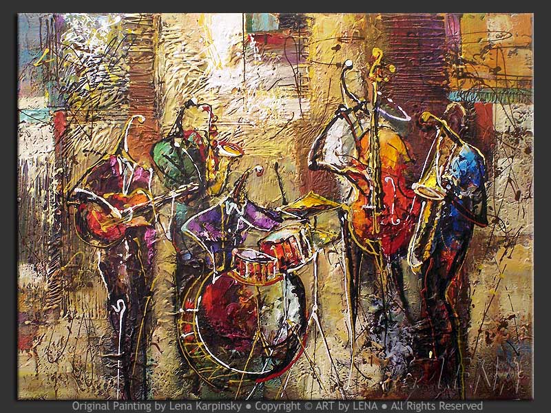 Street Jam :: Original Jazz Painting by Lena Karpinsky