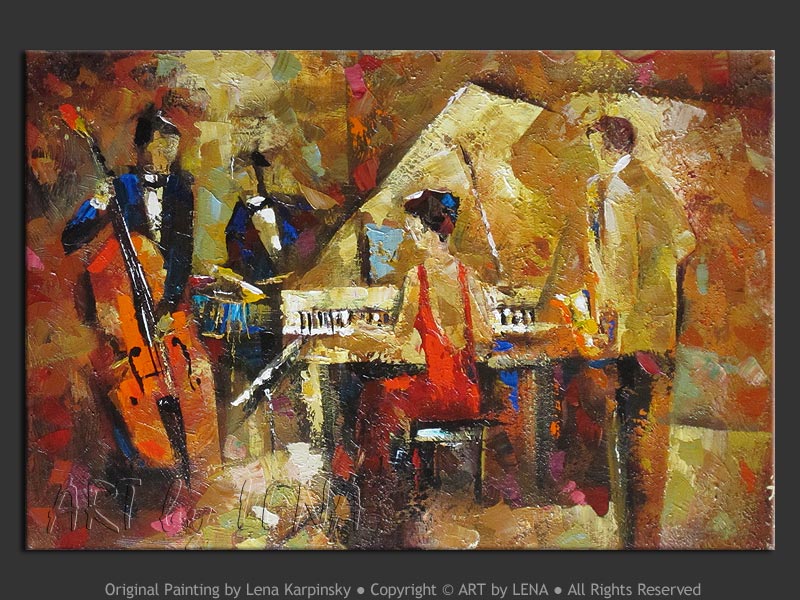 Pianist In Red :: Modern Jazz Paintings by Lena Karpinsky
