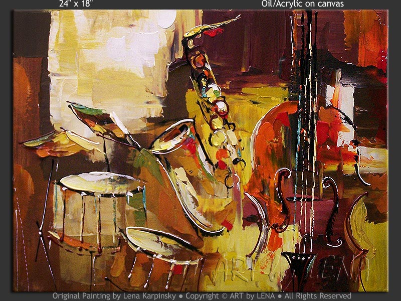 JAZZ DUO — PALETTE KNIFE Oil Painting On Canvas Art By Leonid