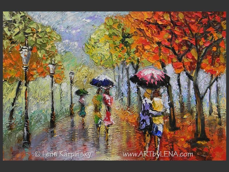 Out In The Rain - original painting by Lena Karpinsky