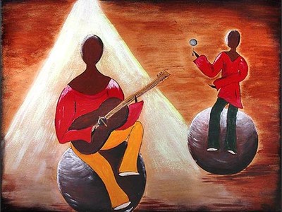 Caribbean Guitarist - original canvas painting by Lena
