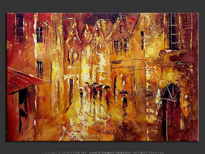 Old Europe Rain - original canvas painting by Lena