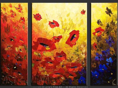 Red Day And Blue Night - original painting by Lena Karpinsky