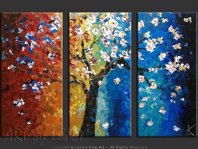Sakura In Blue - original canvas painting by Lena