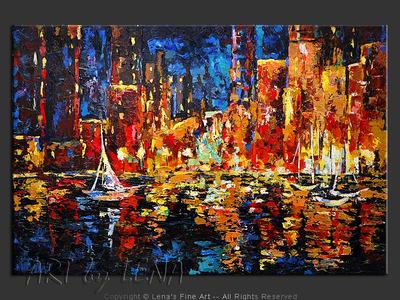 Hudson Harbor - contemporary painting