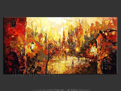Old Europe Autumn Day - original canvas painting by Lena
