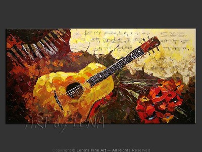 Romantic Guitar - original canvas painting by Lena