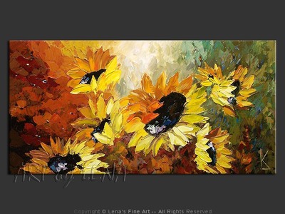Sunflower Field At Dawn - original painting by Lena Karpinsky
