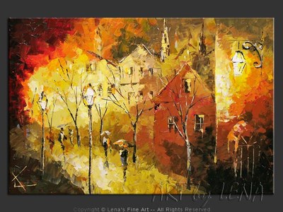 Old Town Promenade - original canvas painting by Lena