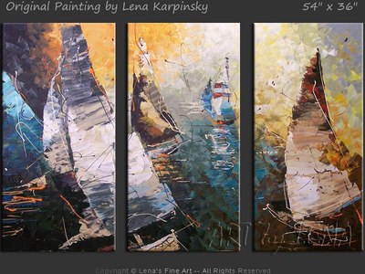 Turquoise Sail - original painting by Lena Karpinsky