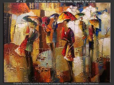 Promenade sous la pluie - contemporary painting