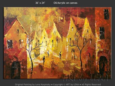 Old Town Street - original canvas painting by Lena